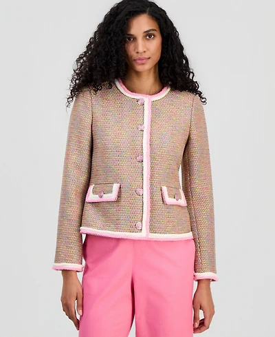 T Tahari Women's Braided-Trim Crewneck Jacket
