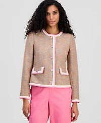 T Tahari Women's Braided-Trim Crewneck Jacket