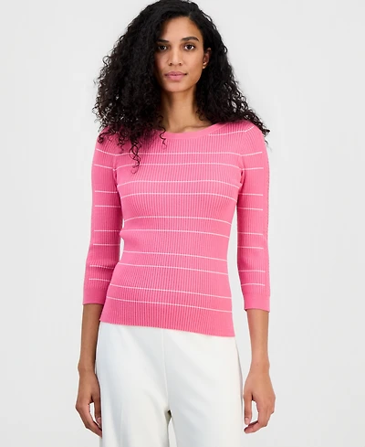 T Tahari Women's Ribbed Boat-Neck Sweater