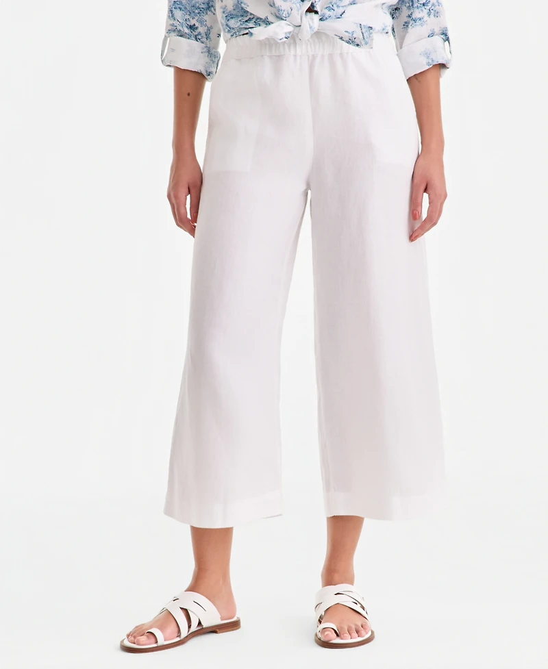 Charter Club Women's Cropped Wide-Leg 100% Linen Pants, Exclusively at Macy's