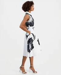 T Tahari Women's Sleeveless Belted Fit & Flare Dress