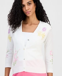 T Tahari Women's Pointelle V-Neck Cardigan