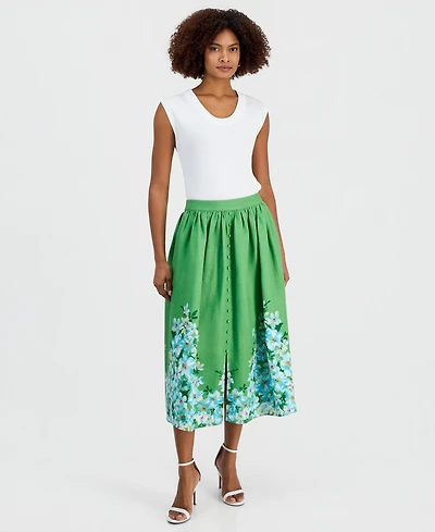 T Tahari Women's Placed Floral Midi Skirt