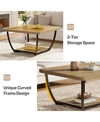 Tribesigns Coffee Table with Storage Shelves, with Arc Metal Frame