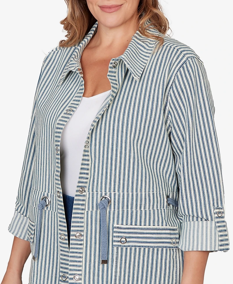Ruby Rd. Plus Striped Anorak Snap Front Jacket