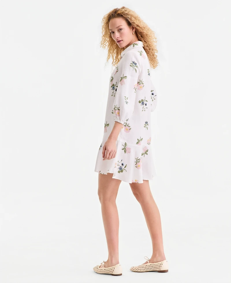 Charter Club Women's 100% Linen Print Button-Front 3/4-Sleeve Dress, Macy's Exclusive