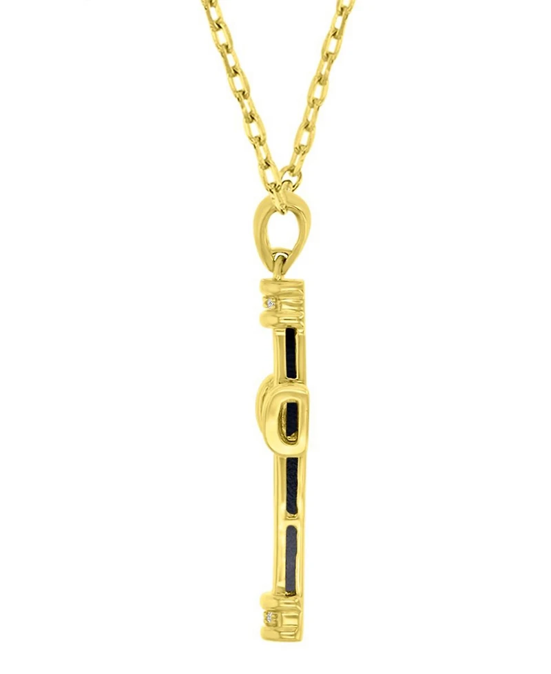 Macy's Onyx and Diamond (0.036 ct. t.w.) Cross Necklace in 14k Yellow Gold Over Sterling Silver