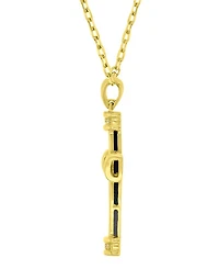 Macy's Onyx and Diamond (0.036 ct. t.w.) Cross Necklace in 14k Yellow Gold Over Sterling Silver