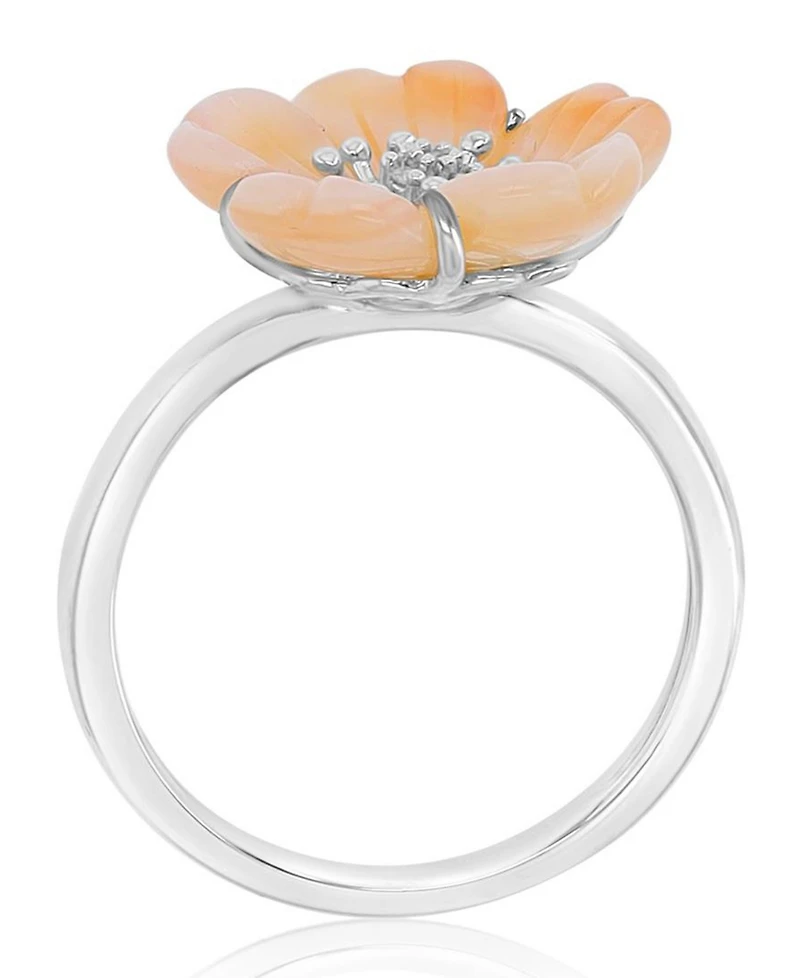 Macy's Imitation Pearl and Diamond (0.028 ct. t.w.) Flower Ring in Rhodium Over Sterling Silver