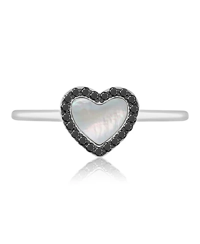 Macy's Black Spinel (0.14 ct. t.w.) and Imitation Pearl Heart Ring