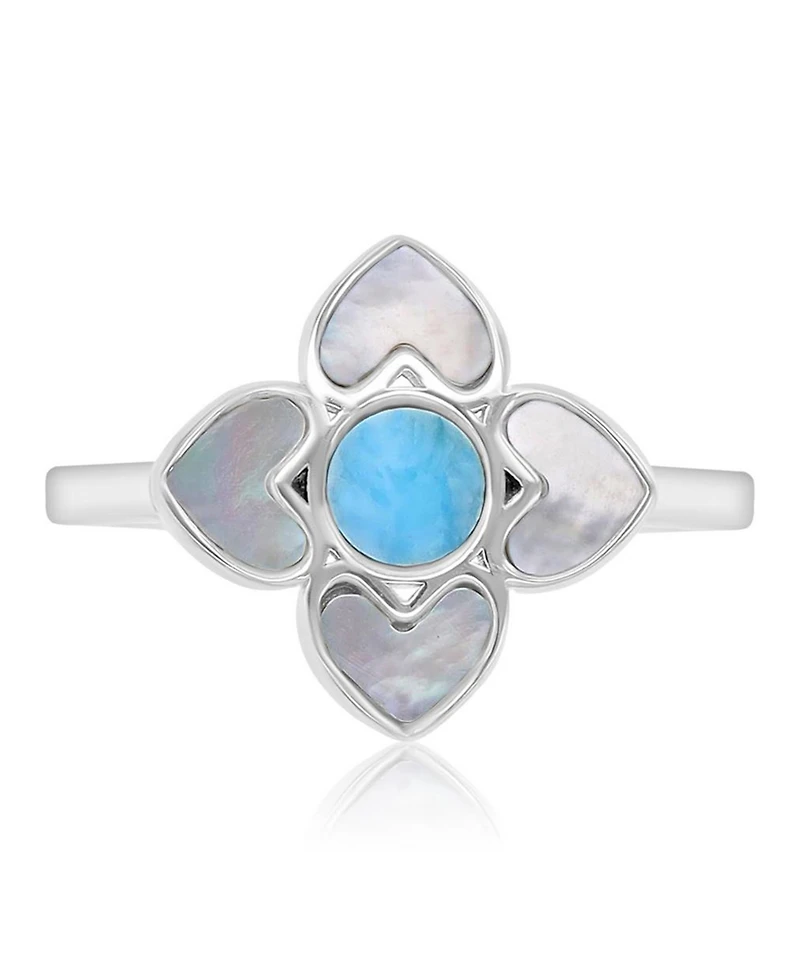 Macy's Larimar (0.5 ct. t.w.) & Imitation Pearl Flower Ring