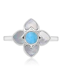 Macy's Larimar (0.5 ct. t.w.) & Imitation Pearl Flower Ring