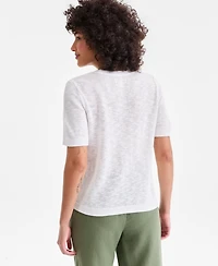 Charter Club Women's Linen Blend Textured Crewneck Short-Sleeve Sweater, Macy's Exclusive
