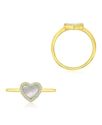 Macy's Cubic Zirconia (0.189 ct. t.w.) & Imitation Pearl Heart Ring in 14k Yellow Gold Over Sterling Silver