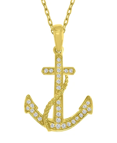 Macy's Diamond (0.098 ct. t.w.) Anchor Necklace in 10k Yellow Gold
