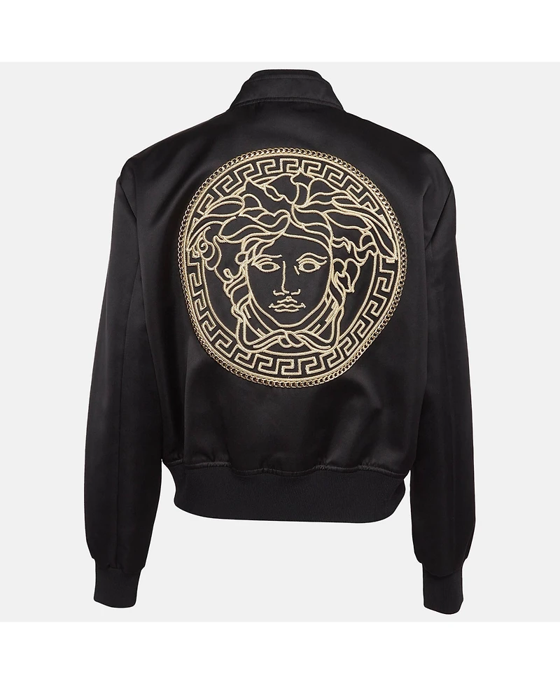 Pre-Owned Versace Women's Black Medusa Embroidered Satin Bomber Jacket