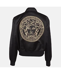 Pre-Owned Versace Women's Black Medusa Embroidered Satin Bomber Jacket