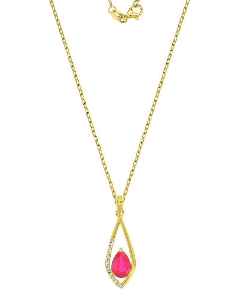 Macy's Diamond (0.042 ct. t.w.) & Ruby (0.75 ct. t.w.) Pendant Necklace in 10k Yellow Gold