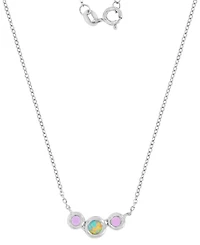 Macy's Opal (4mm) & Pink Sapphire (0.3 ct. t.w.) Necklace in Rhodium Over Sterling Silver