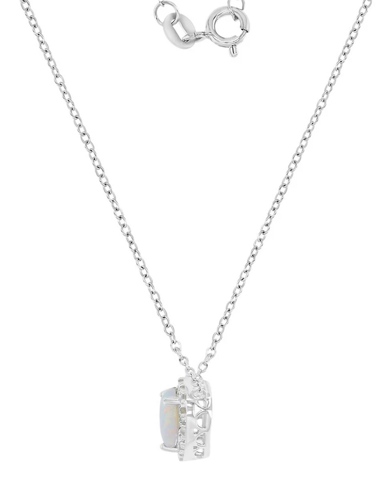 Macy's White Sapphire (0.12 ct. t.w.) & Opal (6mm) Necklace in Rhodium Over Sterling Silver