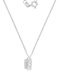 Macy's White Sapphire (0.12 ct. t.w.) & Opal (6mm) Necklace in Rhodium Over Sterling Silver