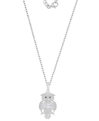 Macy's Diamond, Opal & Imitation Pearl and Onyx (0.012 ct. t.w.) Owl Pendant Necklace