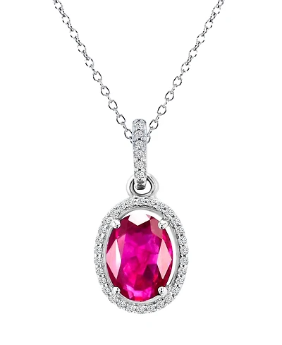 Macy's Ruby (1 ct. t.w.) & Diamond (0.105 ct. t.w.) Halo Necklace in 14k White Gold