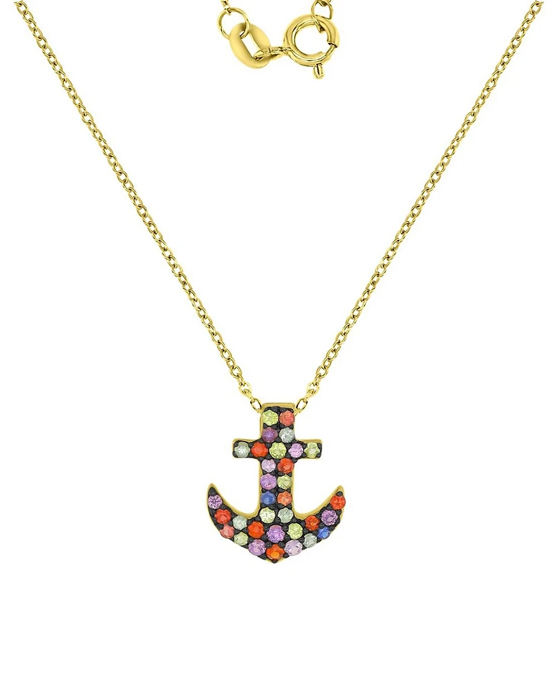 Macy's Sapphire (0.68 ct. t.w.) Anchor Necklace in 14K Yellow Gold Over Sterling Silver
