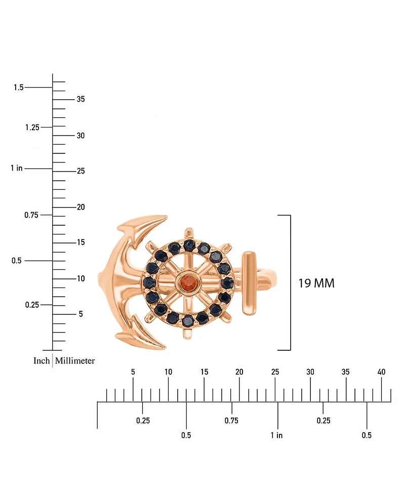 Macy's Onyx (0.32 ct. t.w.) & Garnet (0.05 Anchor Ring 14k Rose Gold Over Sterling Silver