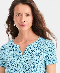 Style & Co Women's Printed Short-Sleeve Henley Top