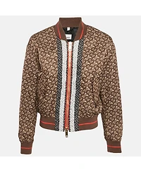 Pre-Owned Burberry Women's Brown Monogram Print Synthetic Bomber Jacket
