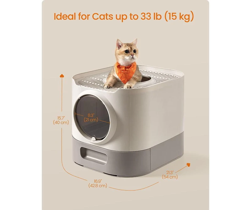 Cozito Xl Enclosed Cat Litter Box with Slide-Out Tray, Grate Top, Leak-Resistant Design, Adjustable Door
