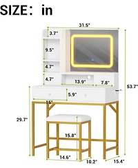 Gaomon White 4-Drawer Lighted Mirror Vanity, Practical Makeup Table for Bedroom Storage
