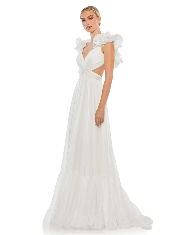 Mac Duggal Women's Ruffle Tiered Cut-Out Chiffon Gown