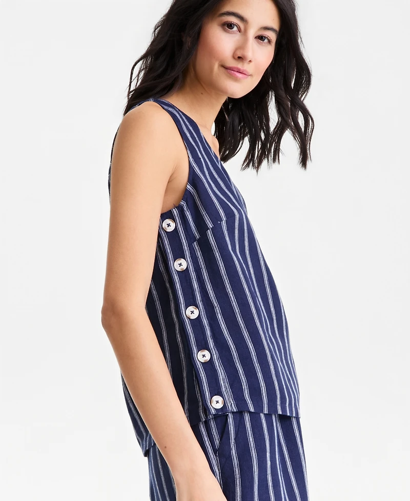 Charter Club Women's 100% Linen Pleated-Back Sleeveless Top, Macy's Exclusive