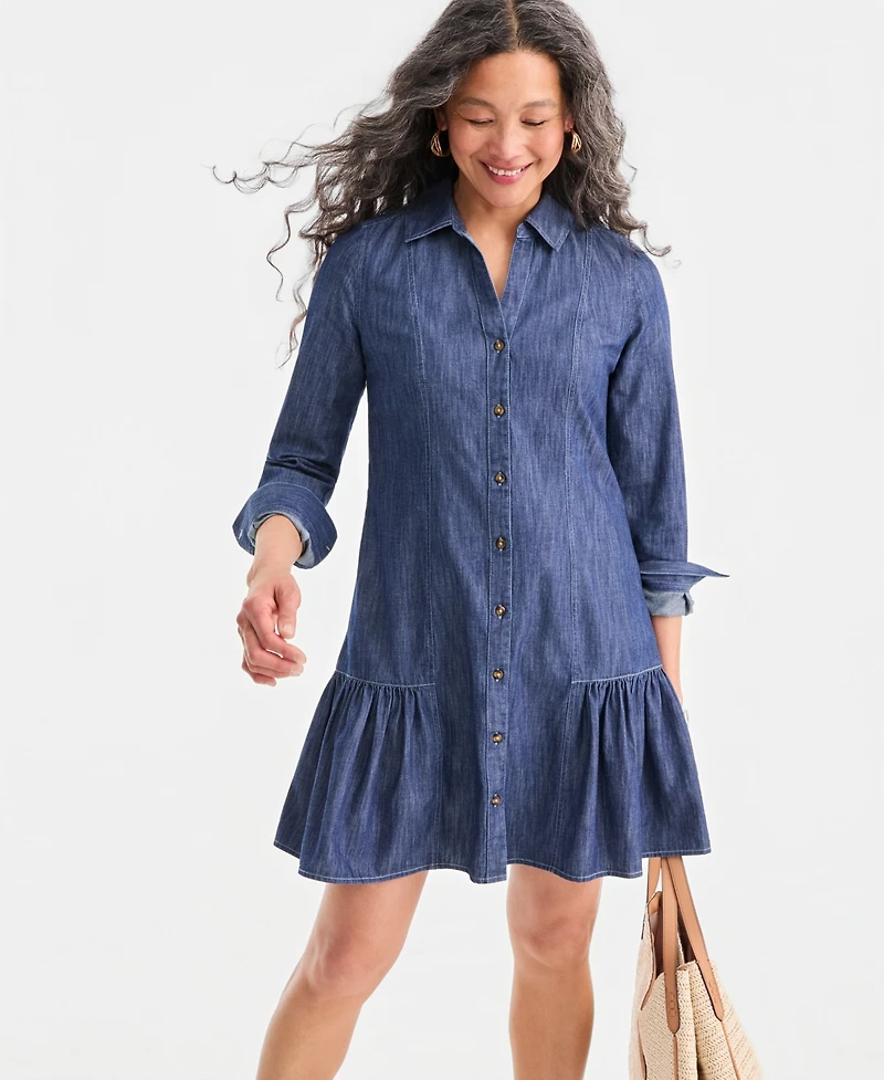 Style & Co Women's Cotton Chambray Peplum Shirt Dress, Macy's Exclusive