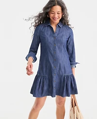 Style & Co Women's Cotton Chambray Peplum Shirt Dress, Macy's Exclusive