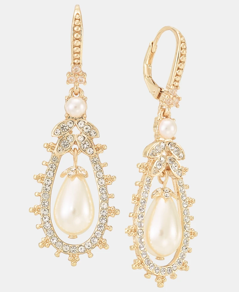 Marchesa Pave & Imitation Pearl Orbital Drop Earrings