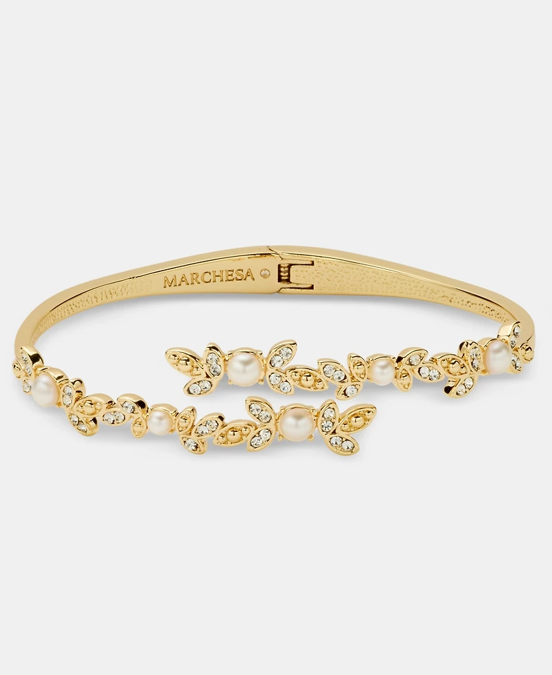 Marchesa Crystal & Imitation Pearl Bypass Bangle Bracelet