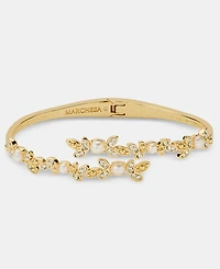 Marchesa Crystal & Imitation Pearl Bypass Bangle Bracelet