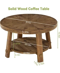 Tribesigns Solid Wood Coffee Table with Storage, 2-Tier Farmhouse Round Coffee Table for Living Room, Easy Assembly