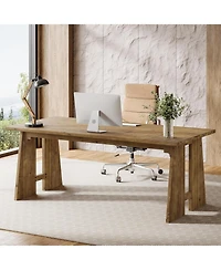 Tribesigns Solid Wood Executive Desk, 70.9-Inch Long Office Computer Desk with Sturdy Wooden Legs, Farmhouse Workstation