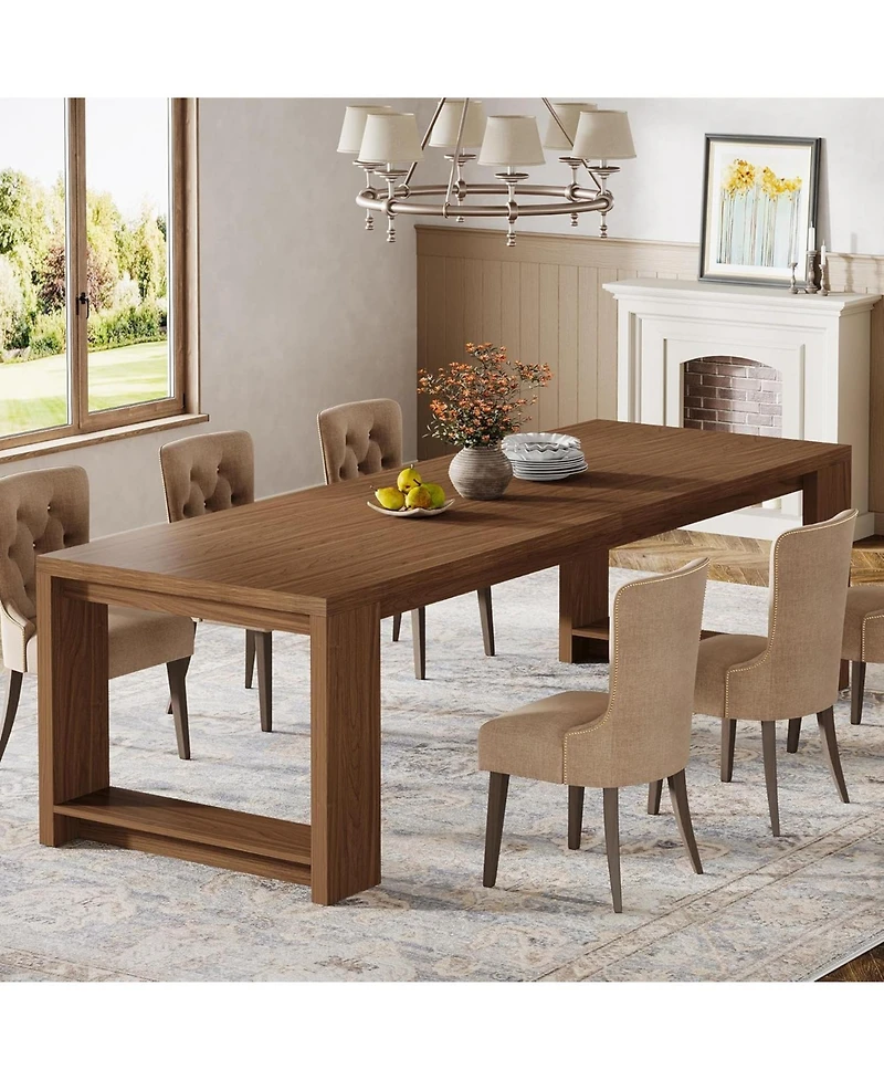 Tribesigns 86.61-Inch Dining Table for 6-8 People, Modern Narrow Long Kitchen Table with Pedestal Base, Farmhouse Extra Long Dining Room Furniture