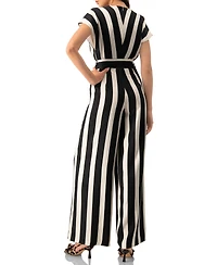 Ivonne Women's Striped V-Neck Jumpsuit with Waist Tie