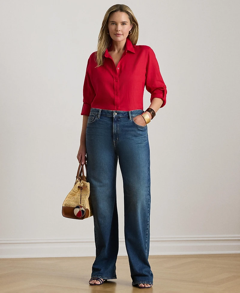 Lauren Ralph Lauren Plus Size Karrie Relaxed Fit Linen Point Collar Shirt
