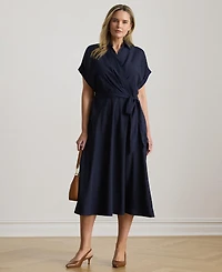 Lauren Ralph Plus Belted Crepe Surplice Neck Maxi Dress