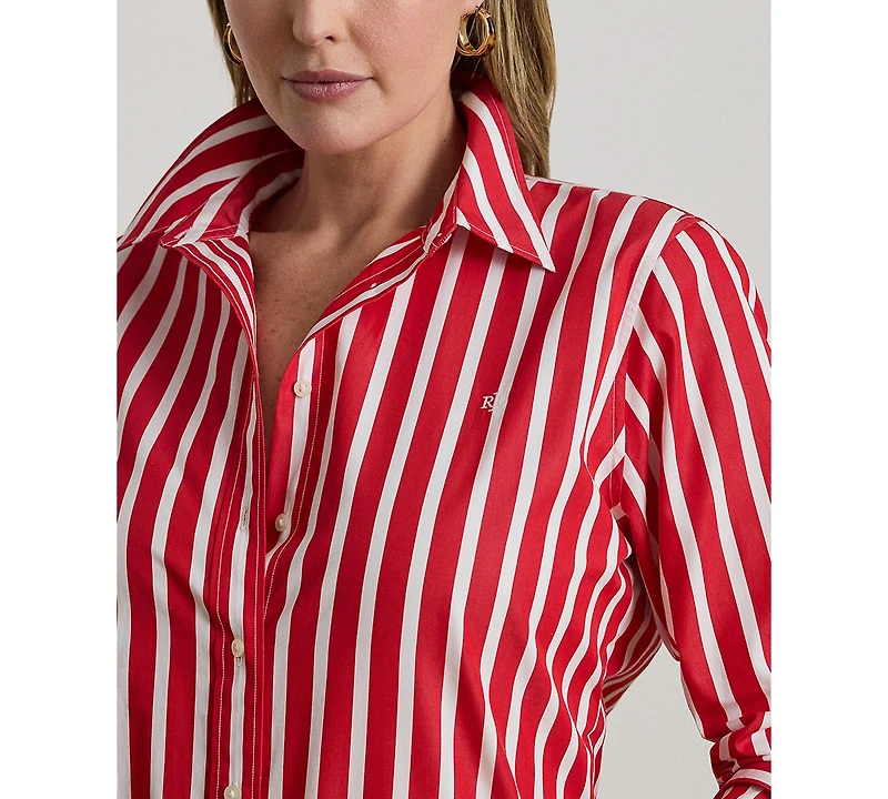Lauren Ralph Plus Classic Fit Striped Point Collar Shirt