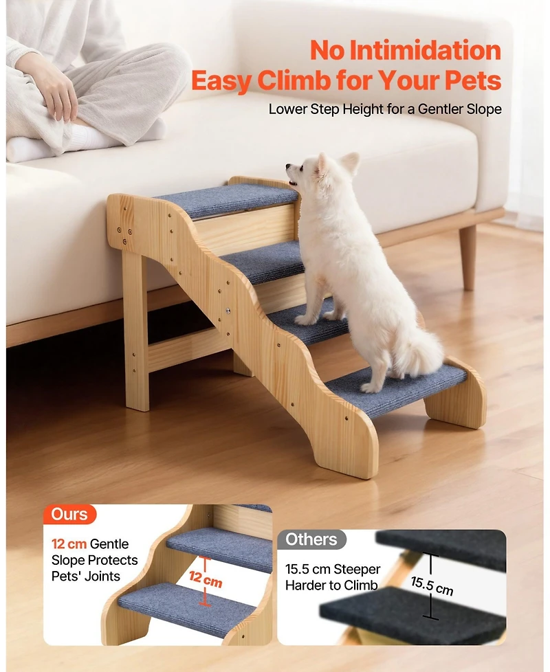 Cozito -Step Wooden Pet Stairs for High Beds, Sofa, or Car, Non-Slip Surface