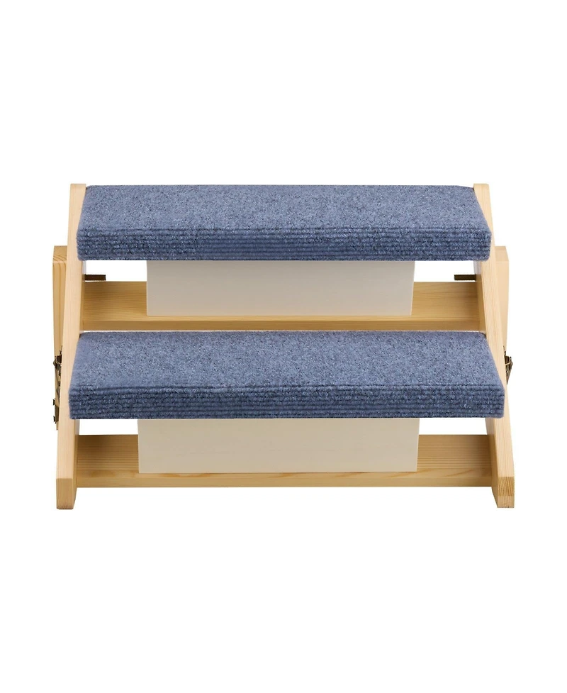 Cozito 2-Step Wooden Pet Stairs for Bed, Sofa, or Car, Foldable Flat Design, 110 lb Capacity