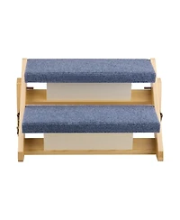 Cozito 2-Step Wooden Pet Stairs for Bed, Sofa, or Car, Foldable Flat Design, 110 lb Capacity